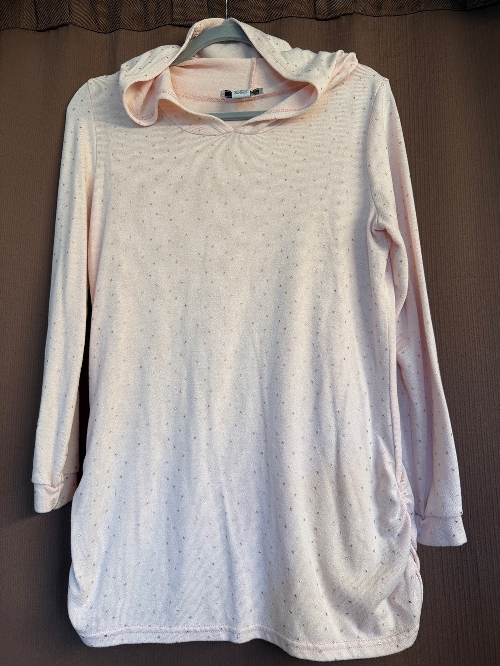 Light Pink Hooded Tunic Sweater - gold stars print